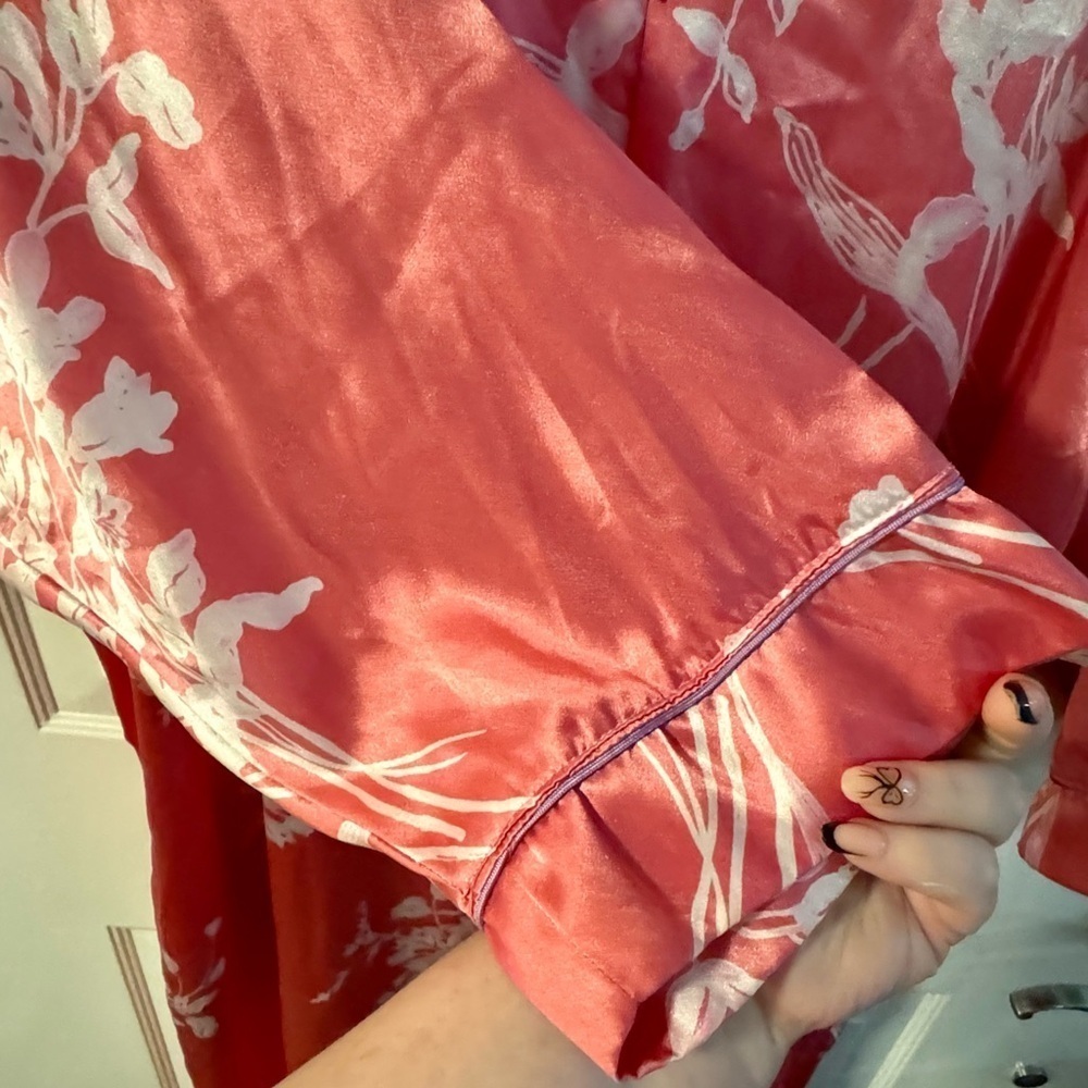 Oscar de la Renta Pink Floral Zip Front Long Nightgown Lounge Dress Kaftan 1X - Picture 3 of 15